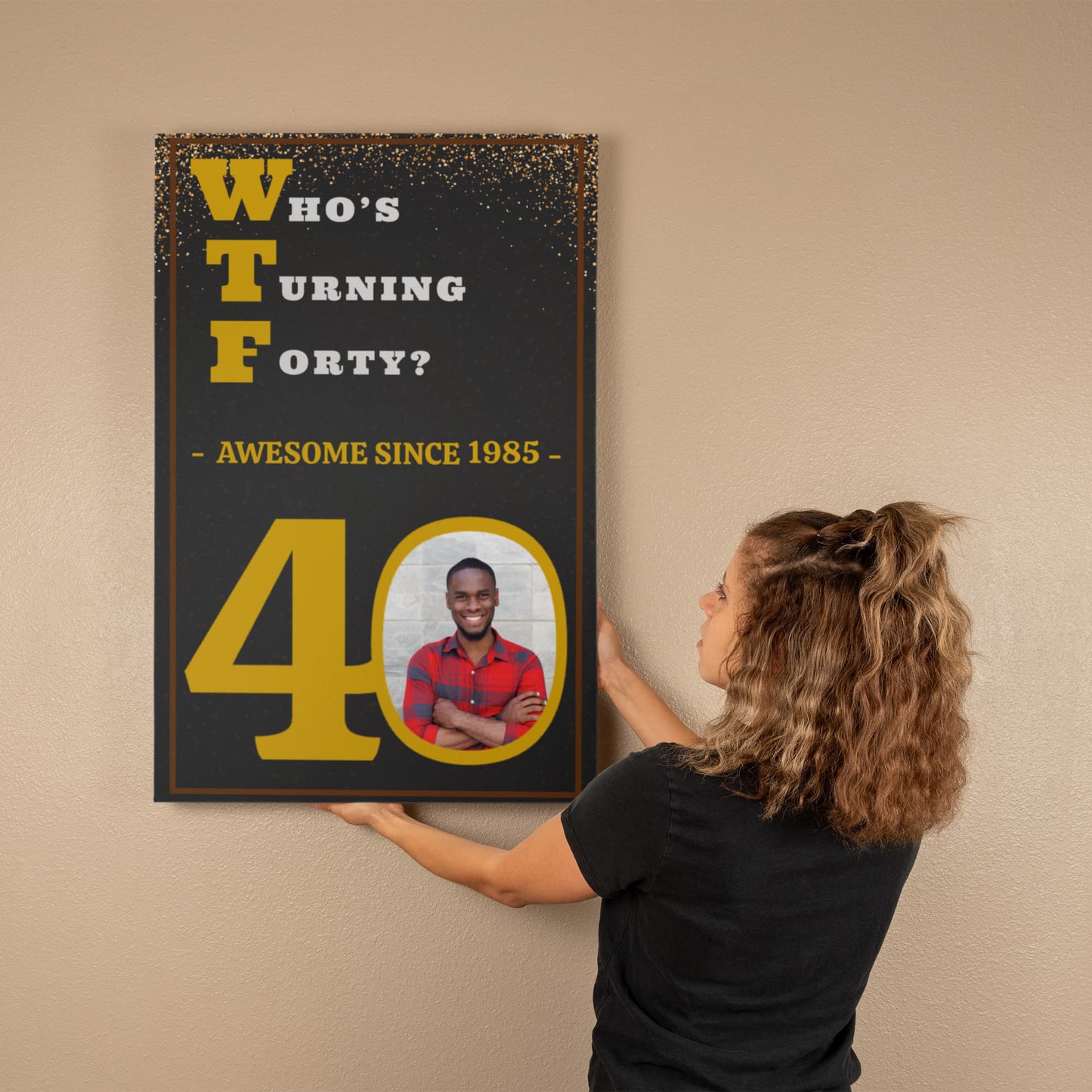 WTF? Who’s Turning Forty/Fifty? Custom Birthday Canvas with your Photo and Birth Year