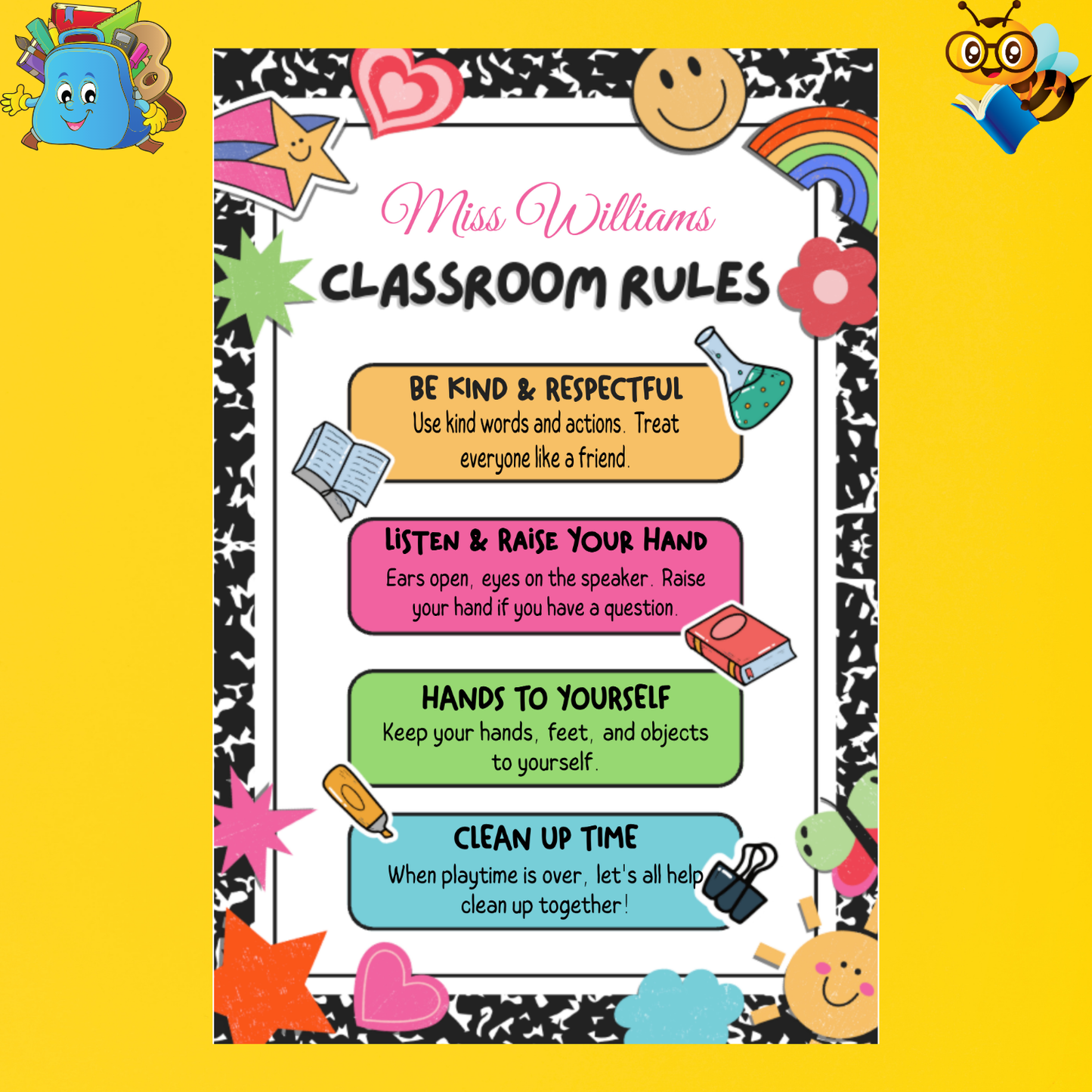 Playful Custom Classroom Rules Poster for Elementary School Teachers
