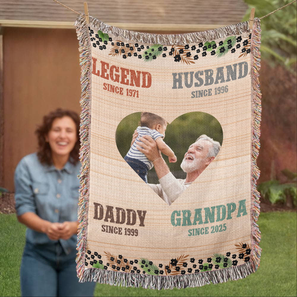 To Grandpa with Love - Personalized Woven Blanket for Grandpa