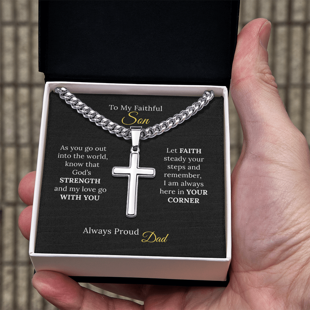 To my Son's New Beginning - Cuban Link Chain with Artisan Cross from Parent