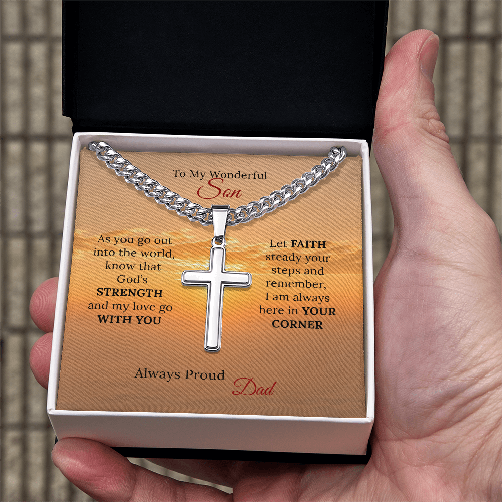 To my Son's New Beginning - Cuban Link Chain with Artisan Cross