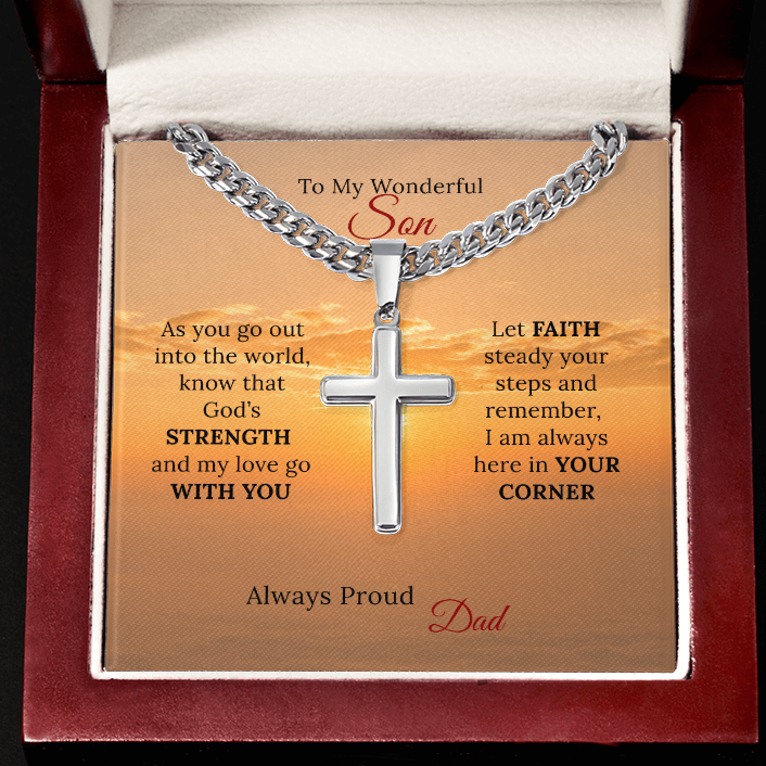To my Son's New Beginning - Cuban Link Chain with Artisan Cross