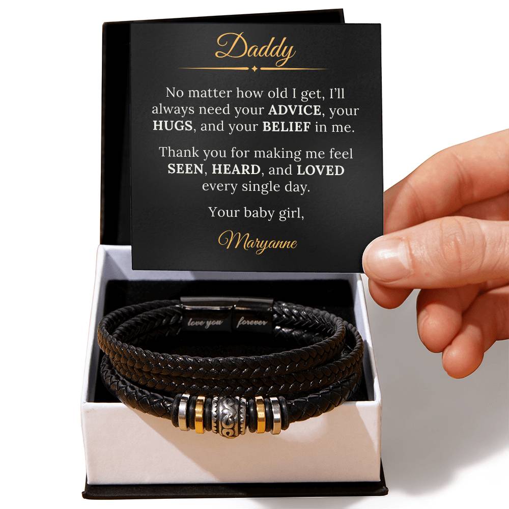Dad Personalized Leather Bracelet From Your Baby Girl Daughter - Sentimental Gifting