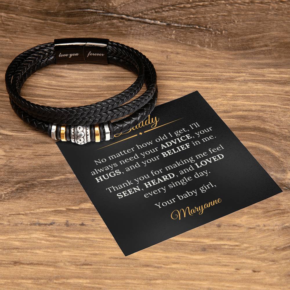 Dad Personalized Leather Bracelet From Your Baby Girl Daughter - Sentimental Gifting