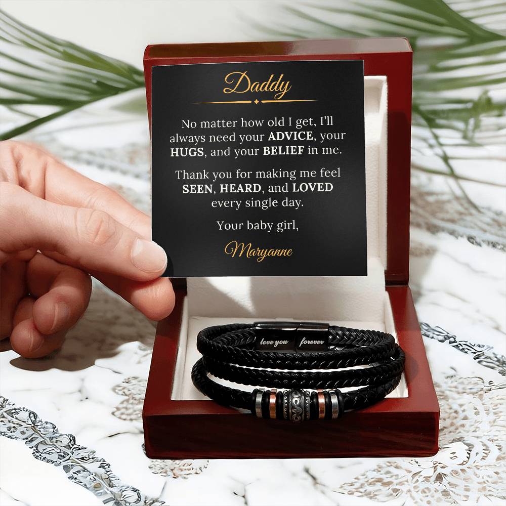 Dad Personalized Leather Bracelet From Your Baby Girl Daughter - Sentimental Gifting