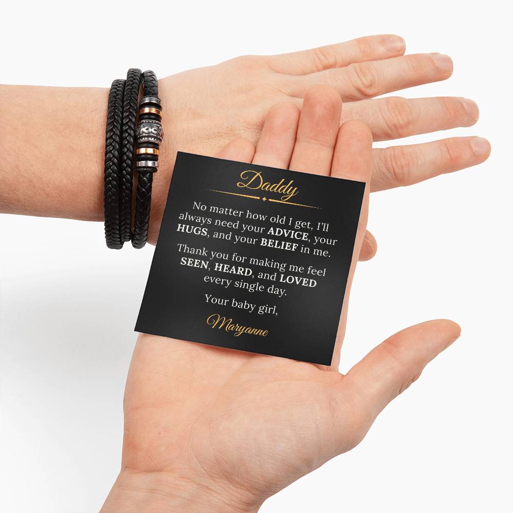 Dad Personalized Leather Bracelet From Your Baby Girl Daughter - Sentimental Gifting