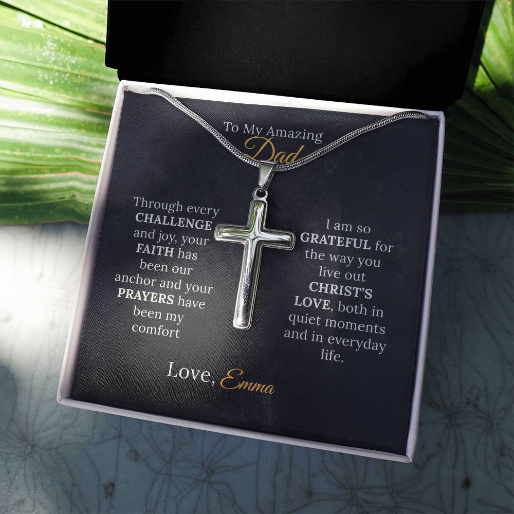 Personalized Cross Necklace for Dad - "My Anchor of Faith" - Sentimental Gifting
