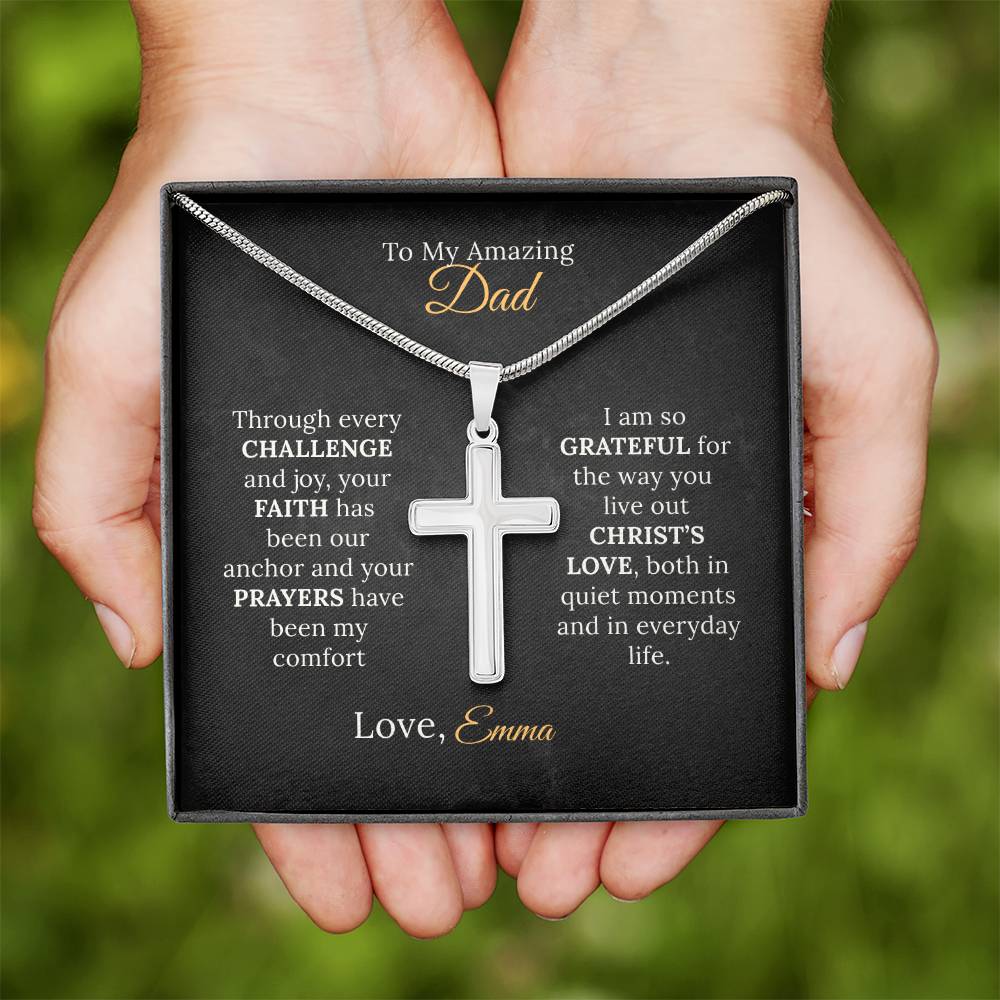 Personalized Cross Necklace for Dad - "My Anchor of Faith" - Sentimental Gifting
