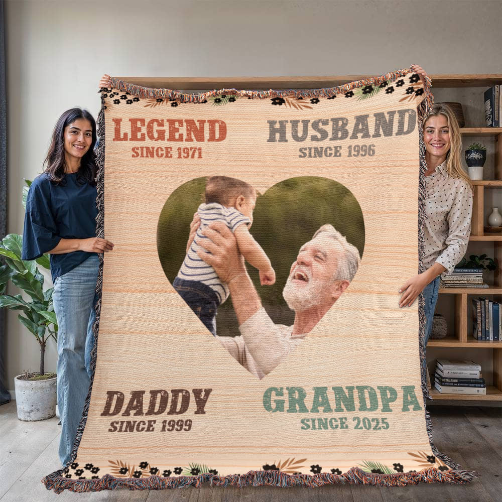 To Grandpa with Love - Personalized Woven Blanket for Grandpa