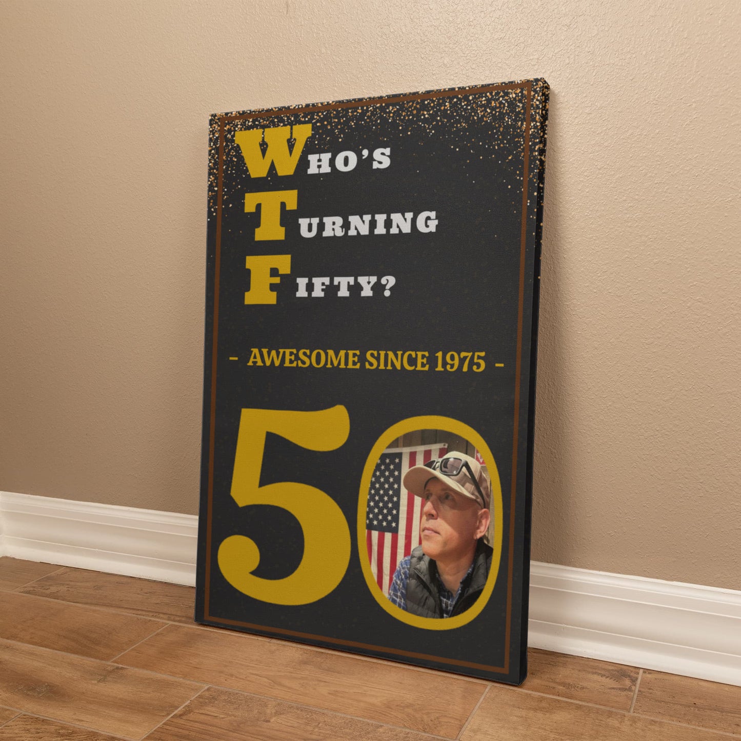 WTF? Who’s Turning Forty/Fifty? Custom Birthday Canvas with your Photo and Birth Year