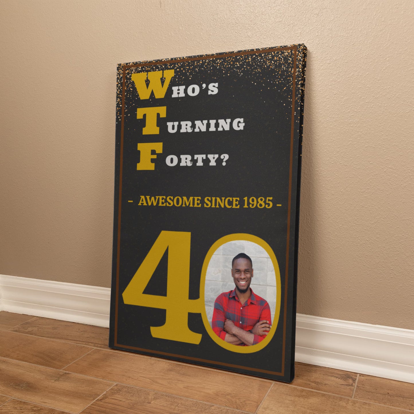 WTF? Who’s Turning Forty/Fifty? Custom Birthday Canvas with your Photo and Birth Year