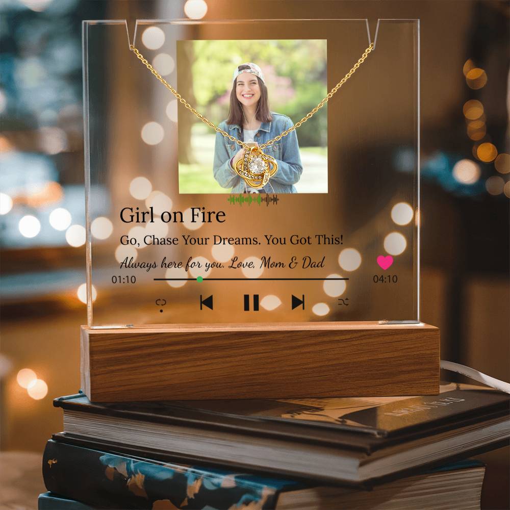 Unique Song Player Acrylic and Necklace Bundle, with Your Heartfelt Message