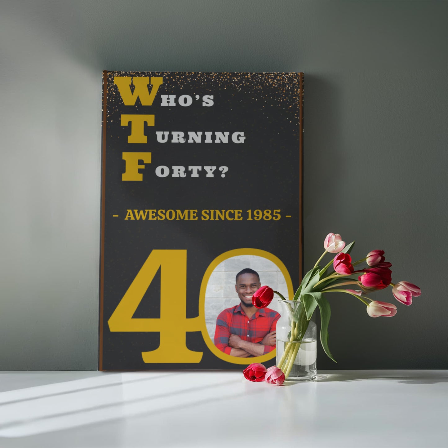 WTF? Who’s Turning Forty/Fifty? Custom Birthday Canvas with your Photo and Birth Year