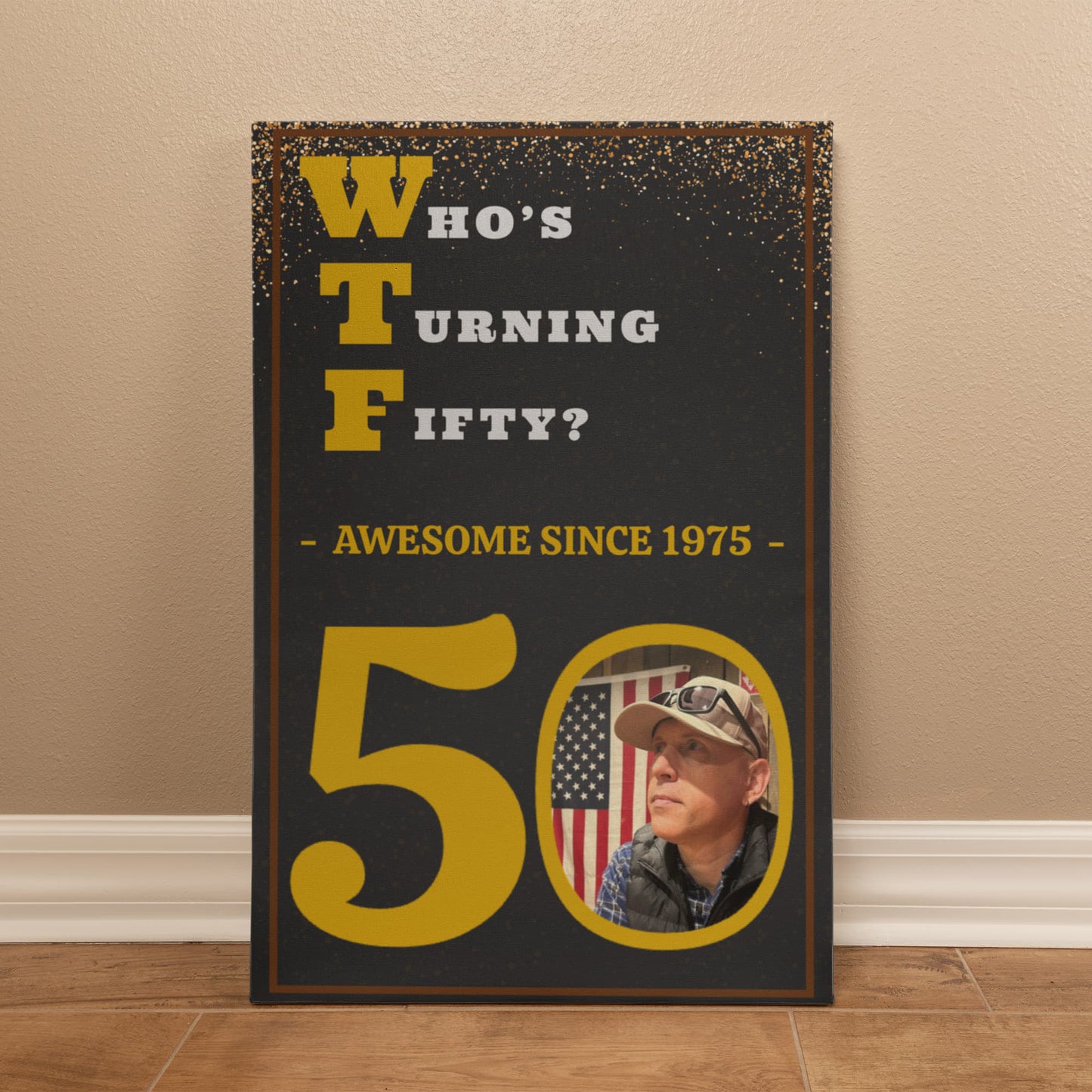 WTF? Who’s Turning Forty/Fifty? Custom Birthday Canvas with your Photo and Birth Year