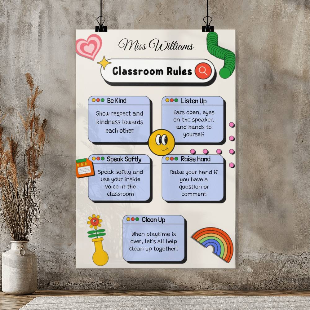 Playful Custom Classroom Rules Poster for Elementary School Teachers