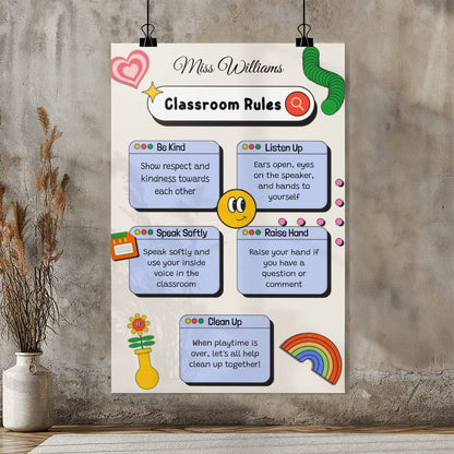 Playful Custom Classroom Rules Poster for Elementary School Teachers