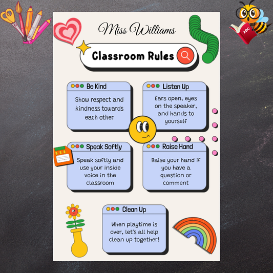Playful Custom Classroom Rules Poster for Elementary School Teachers