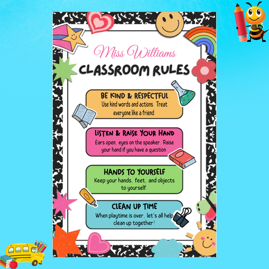 Playful Custom Classroom Rules Poster for Elementary School Teachers