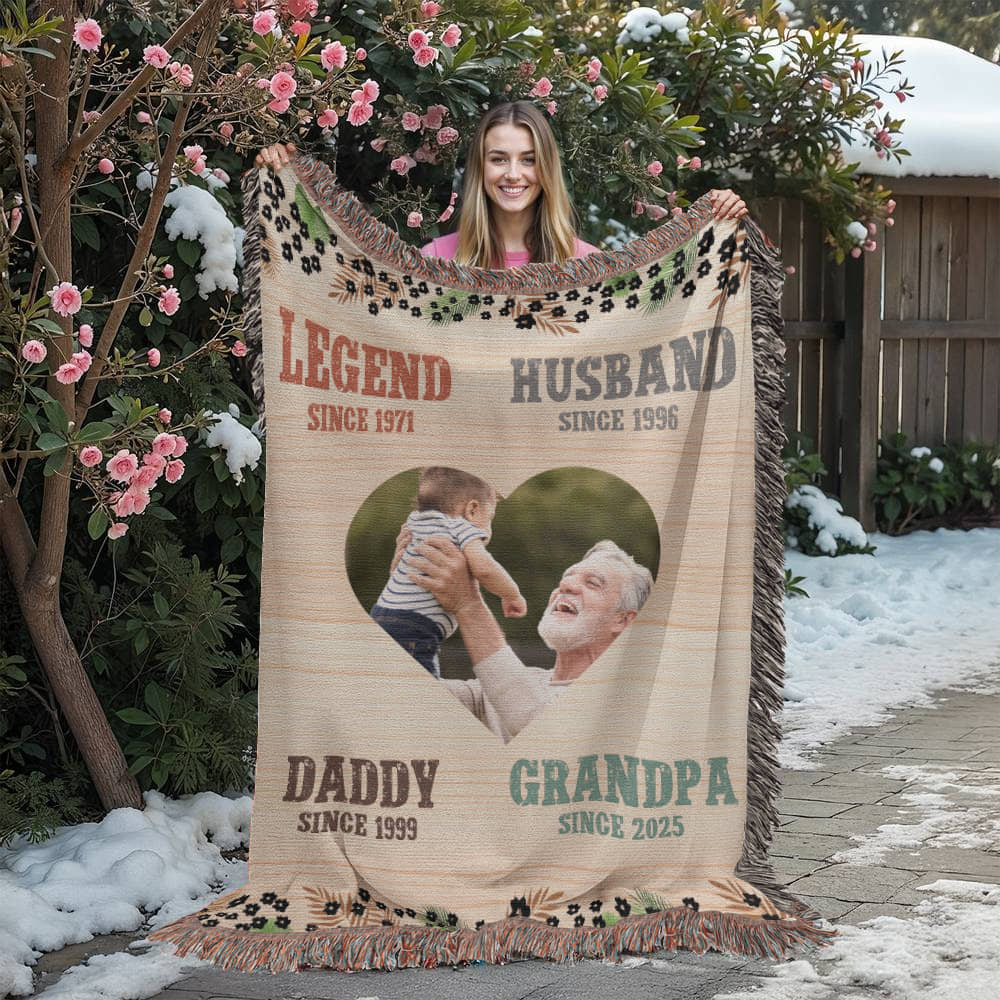 To Grandpa with Love - Personalized Woven Blanket for Grandpa
