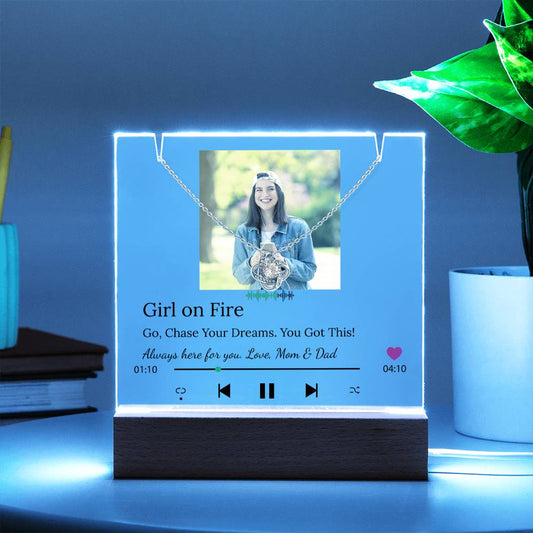 Unique Song Player Acrylic and Necklace Bundle, with Your Heartfelt Message