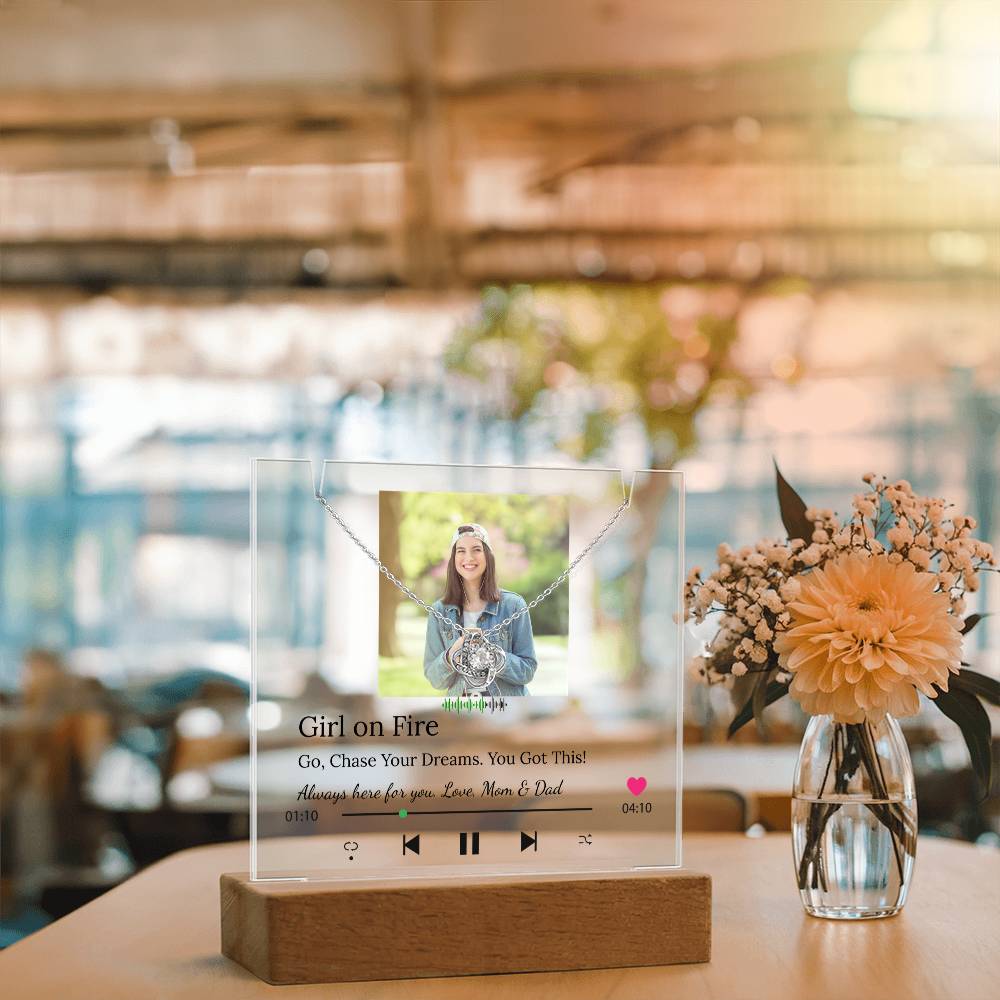 Unique Song Player Acrylic and Necklace Bundle, with Your Heartfelt Message