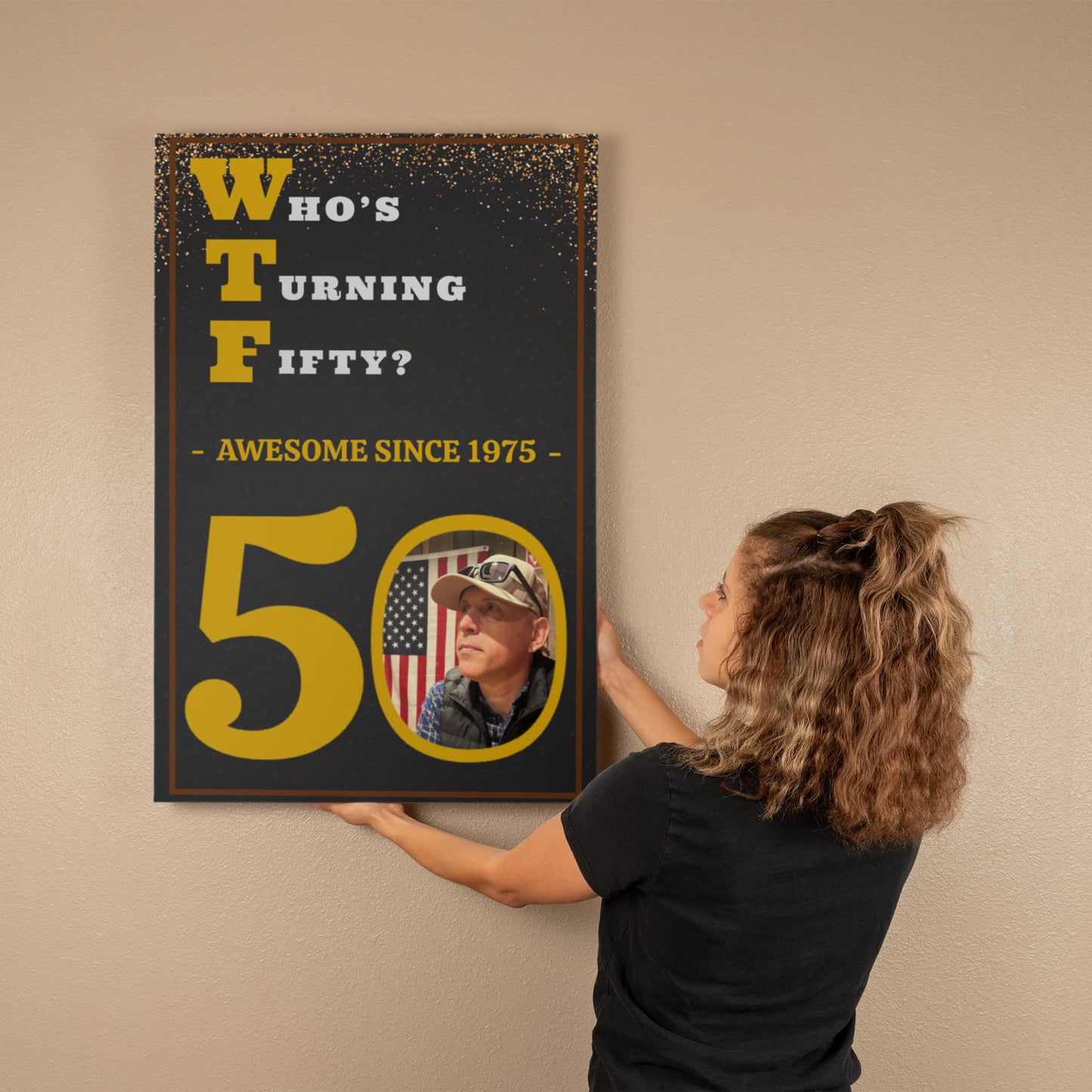 WTF? Who’s Turning Forty/Fifty? Custom Birthday Canvas with your Photo and Birth Year