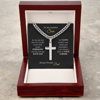 To my Son's New Beginning - Cuban Link Chain with Artisan Cross from Parent