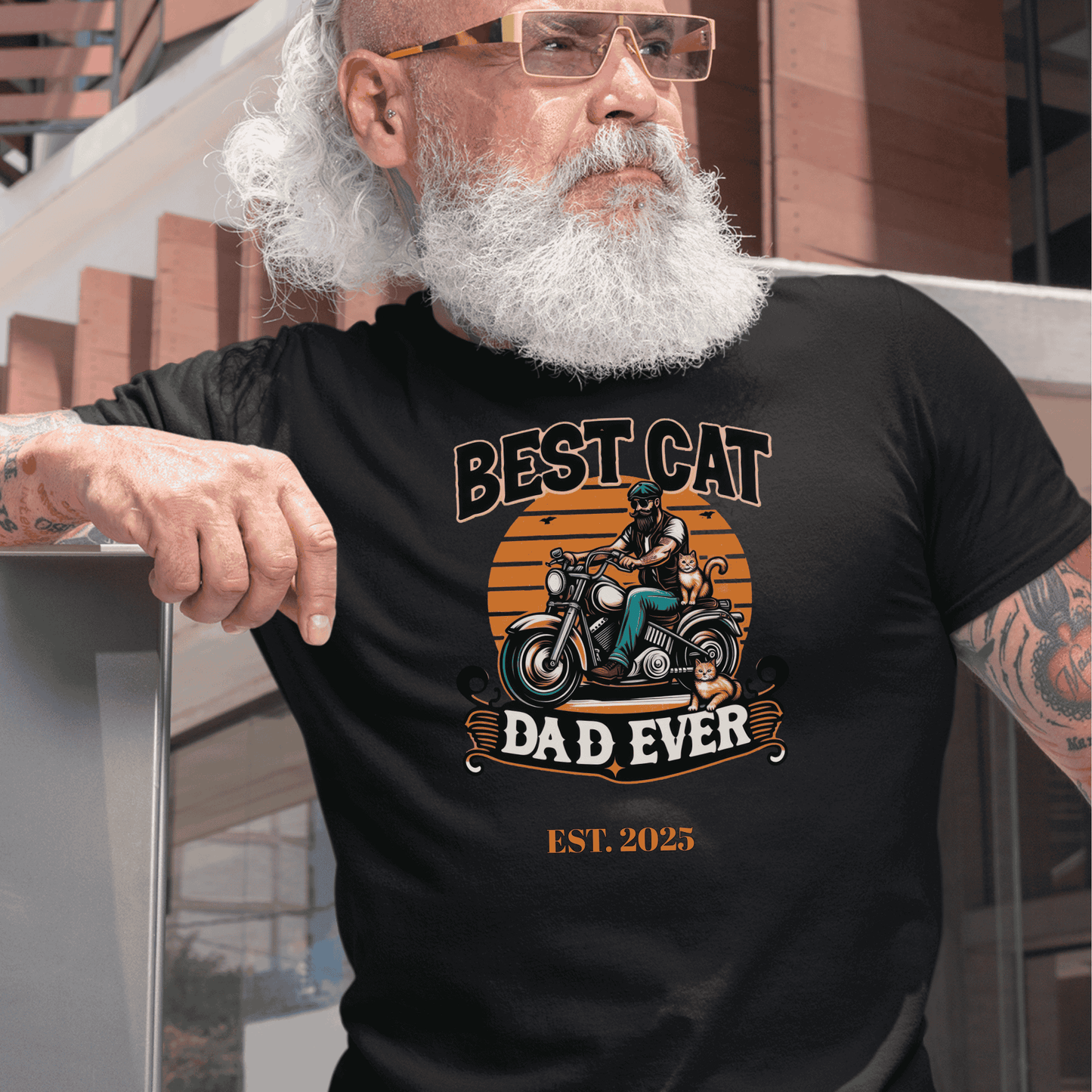 Custom Cat Dad Biker T-Shirt - Sentimental Gifting
