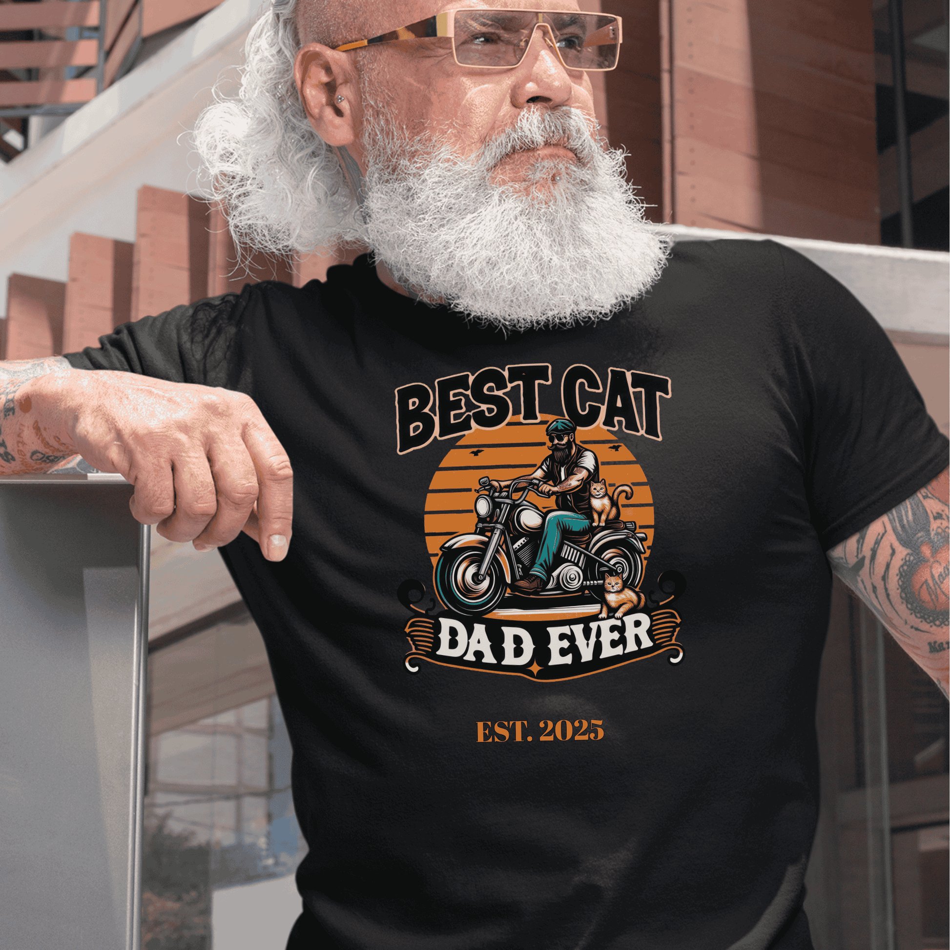 Custom Cat Dad Biker T-Shirt - Sentimental Gifting