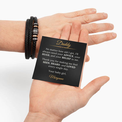 Dad Personalized Leather Bracelet From Your Baby Girl Daughter - Sentimental Gifting