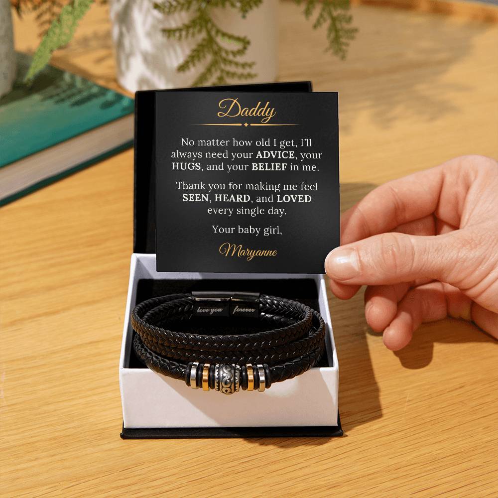 Dad Personalized Leather Bracelet From Your Baby Girl Daughter - Sentimental Gifting
