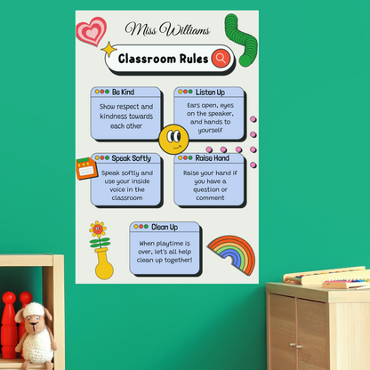 Playful Custom Classroom Rules Poster for Elementary School Teachers