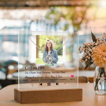 Unique Song Player Acrylic and Necklace Bundle, with Your Heartfelt Message