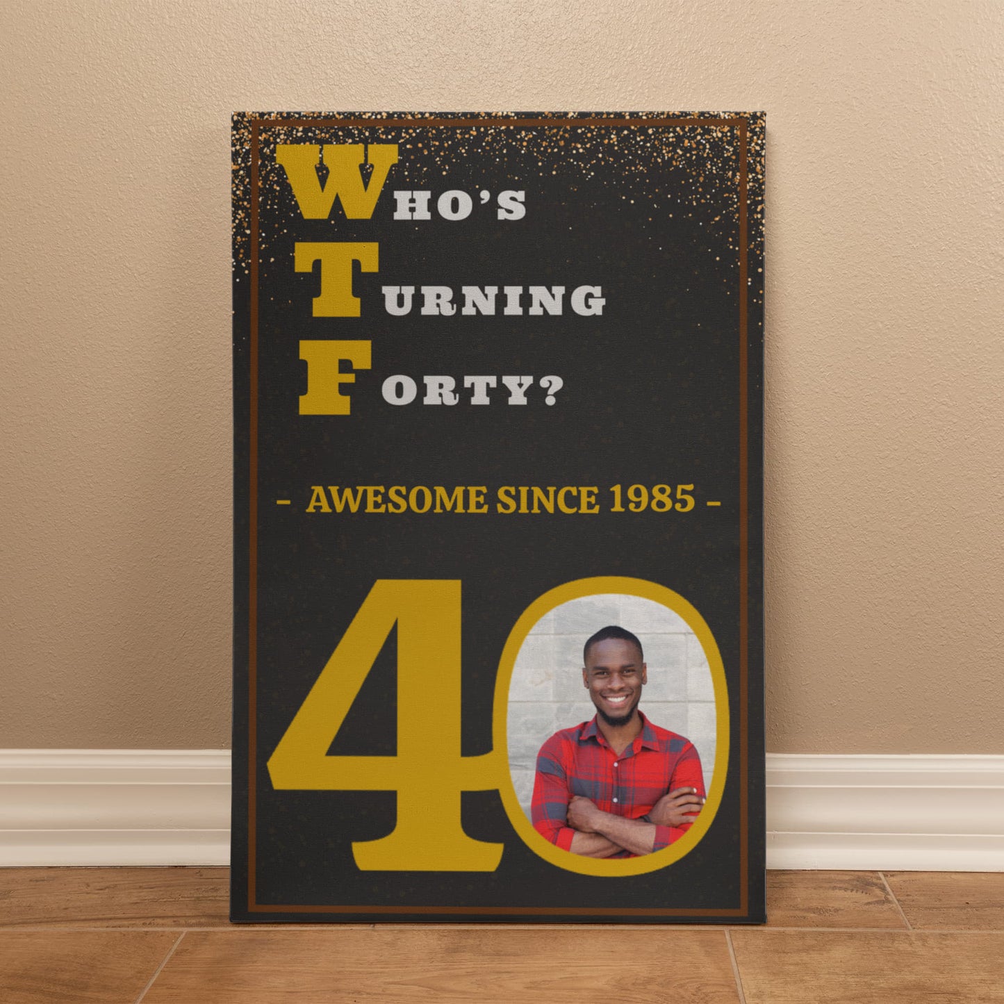 WTF? Who’s Turning Forty/Fifty? Custom Birthday Canvas with your Photo and Birth Year