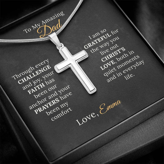 Personalized Cross Necklace for Dad - "My Anchor of Faith" - Sentimental Gifting