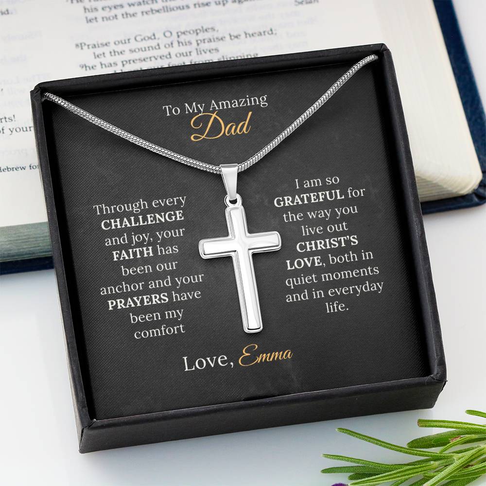 Personalized Cross Necklace for Dad - "My Anchor of Faith" - Sentimental Gifting