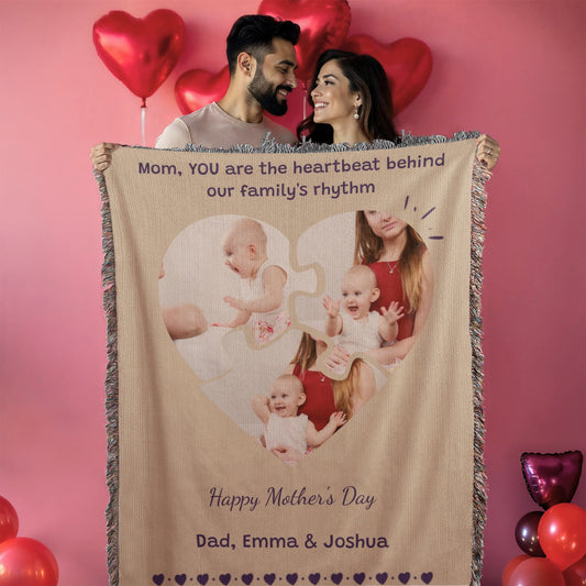 Personalized Heart - Shaped Woven Photo Blanket - Sentimental Gifting